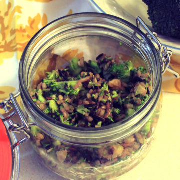 vegan chopped broccoli salad wild rice hummus dressing