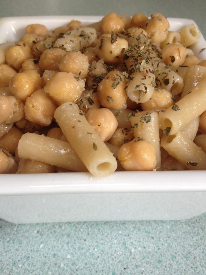 vegan and gluten free pasta with chickpeas and lemon herbs