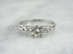 retro engagement ring in white gold