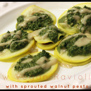 Raw Vegan Ravioli with sprouted walnut pesto