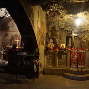Inside of a cave church, dedicated to Mother Mary as well as the Greek goddess of fertility.