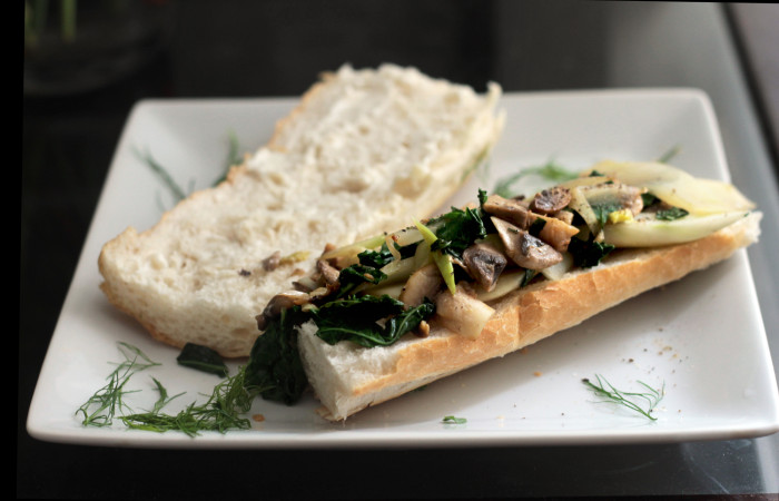 Kale, fennel, and mushroom sandwich