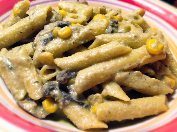 Creamy Vegan Mushroom Corn Pasta - Peaceful Dumpling