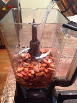 Add water to almonds