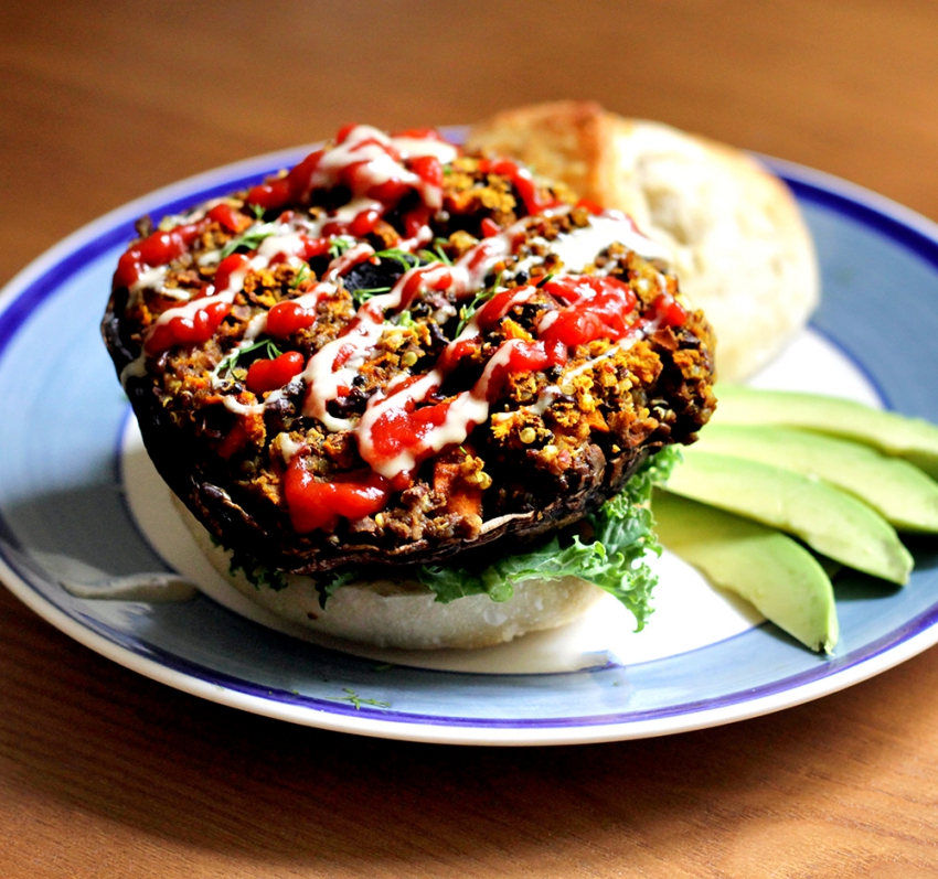 Vegan Burger Recipe: Stuffed Portobello Burger