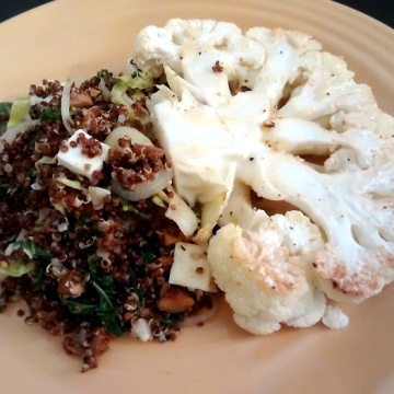 Vegan Lemon Garlic Cauliflower Steak with Brussels Sprouts Quinoa Pilaf