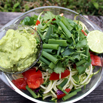 Raw Vegan Zoodles with Creamy Avocado Basil Dressing