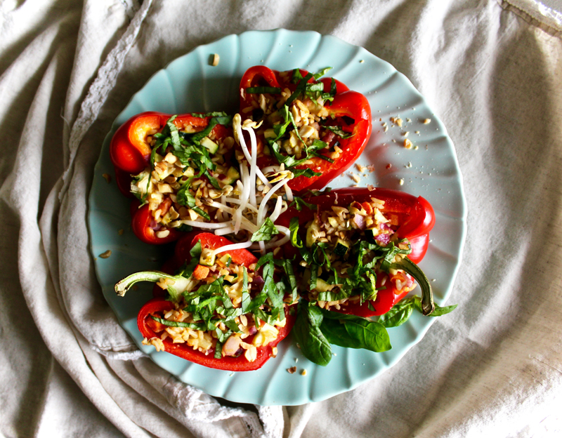 Vegan Thai Recipes: Stuffed Red Bell Peppers | Peaceful Dumpling