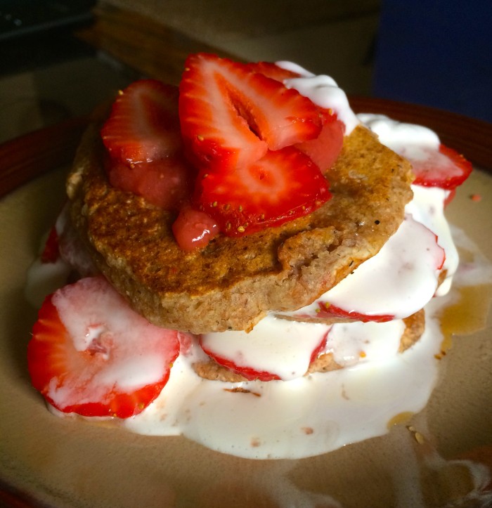 Vegan STrawberry Shortcake Pancakes with Whipped Cream
