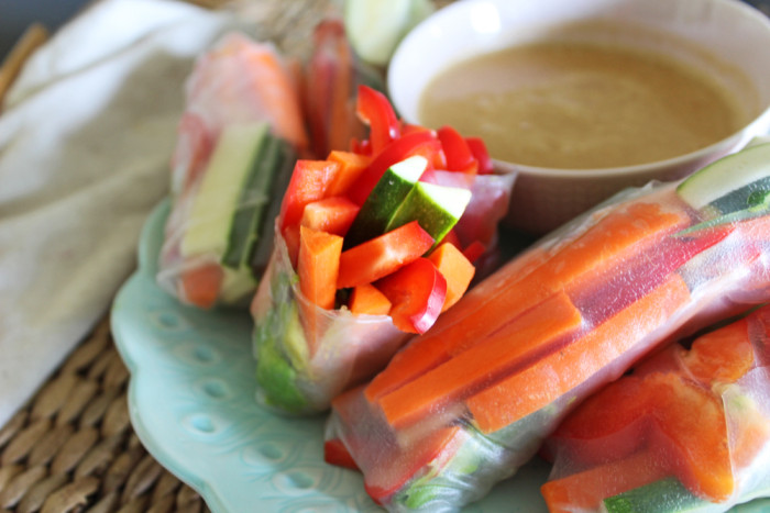 Summer Vegetable Rolls with Thai Peanut Sauce | Peaceful Dummpling