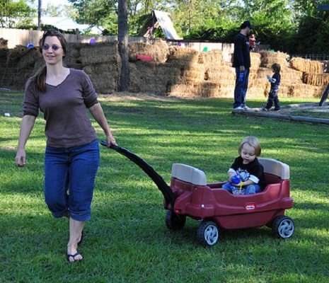 Exercise by pushing kids in a wagon