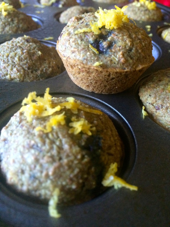 vegan Blueberry Lemon Puffins in the baking tray