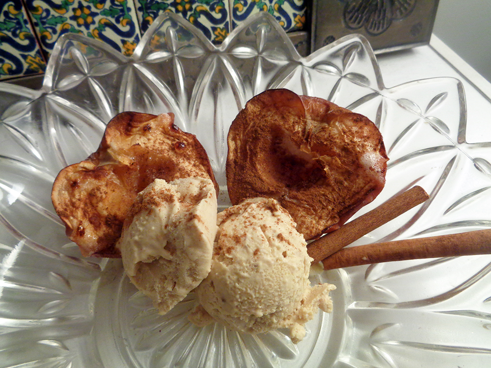 Vegan Dessert Recipes: Baked Apple with Peanut Butter Ice Cream