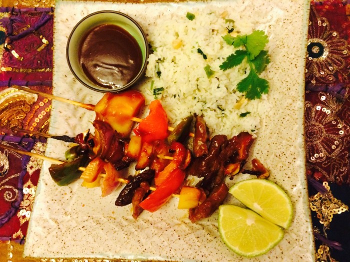 Vegan Kebabs with Cilantro Coconut Rice