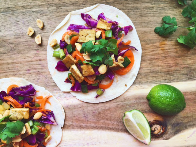 Healthy Dinner: Tofu Thai Tacos with Ginger Sesame Sauce