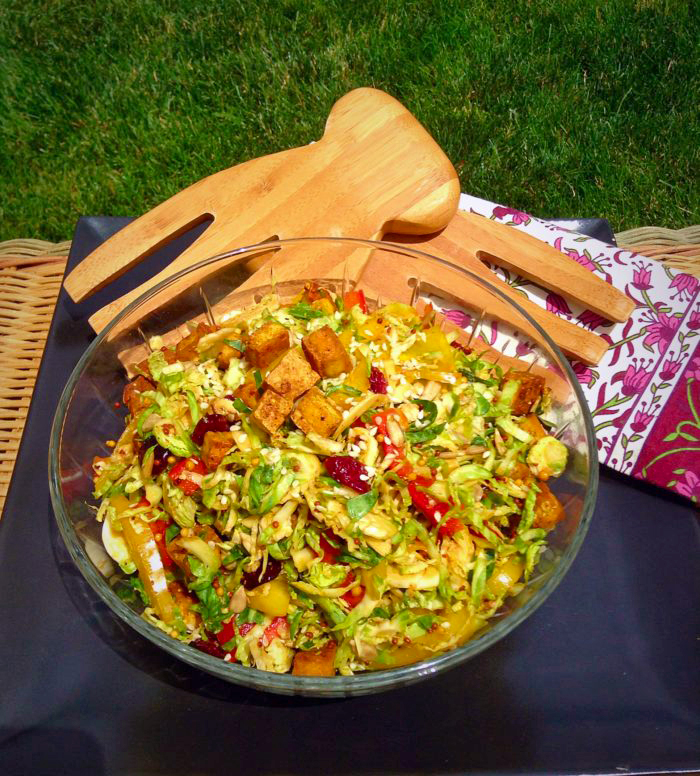 Vegan Salad Recipes: Brussels Sprout Salad with Crispy Curry Tofu