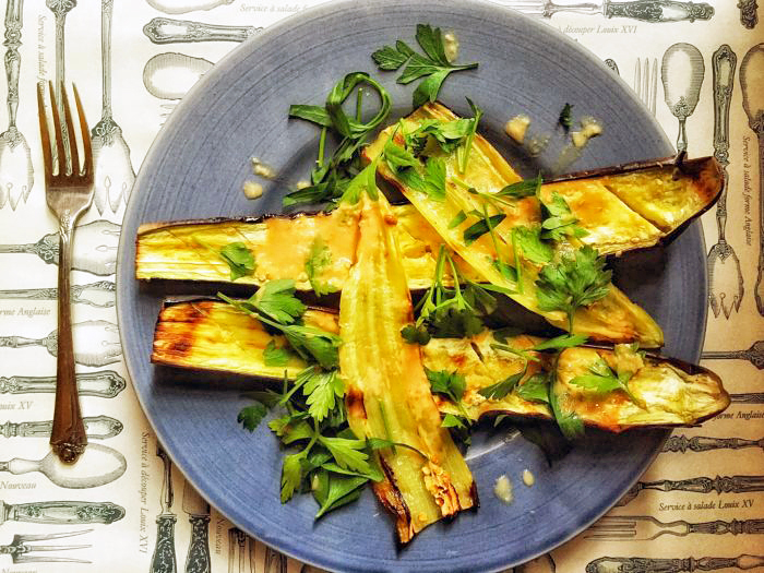 Healthy Sides: Un-Grilled Eggplant with Savory Yogurt Sauce