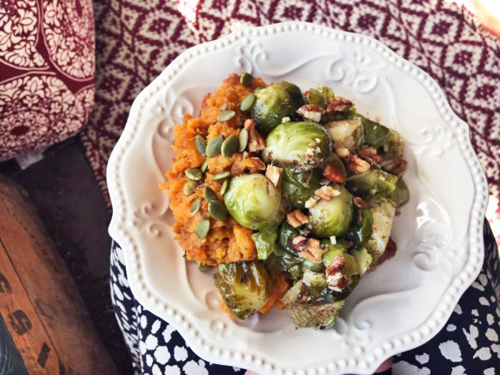 Healthy Sides: Maple Roasted Brussels Sprouts & Sweet Potato
