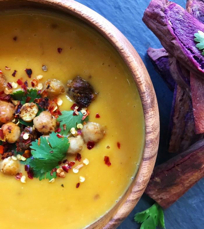 Vegan Indian Recipes: Pumpkin Curry with Crispy Chickpea Croutons