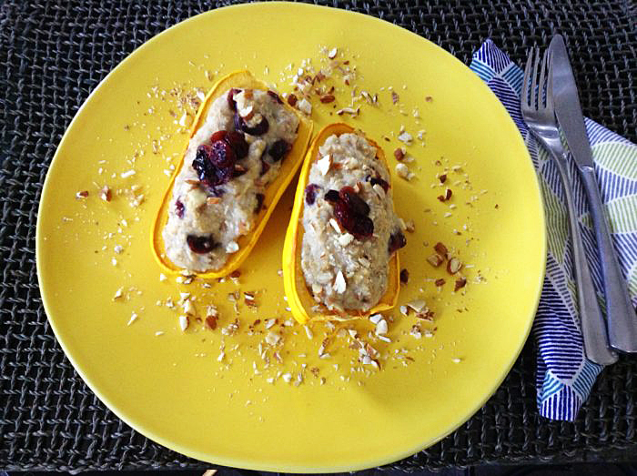 Vegan Breakfast Recipes: Cranberry Oatmeal Squash Boats
