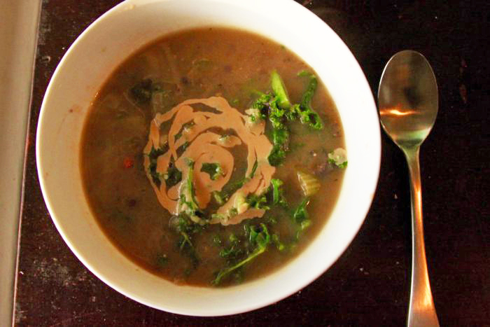 Vegan Soup Recipes: Aduki Bean Soup With Balsamic Tahini Cream