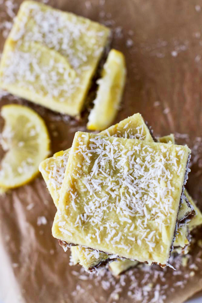 Raw Vegan Lemon Bars With Coconut & Pecans