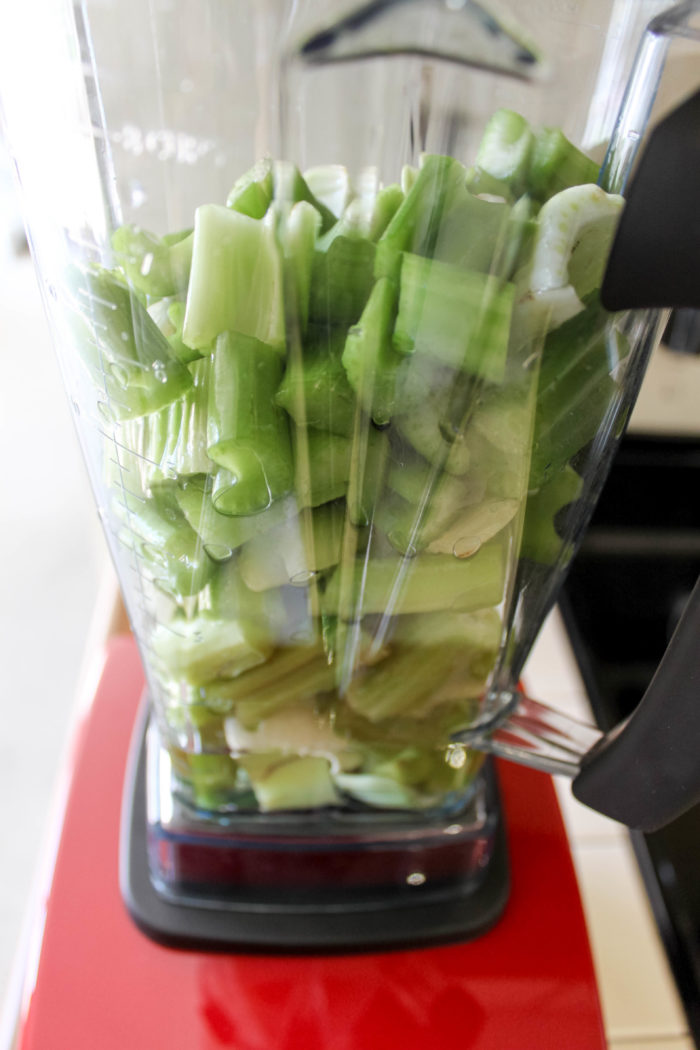 How to Make Celery Juice step 2 - put celery in a high-speed blender