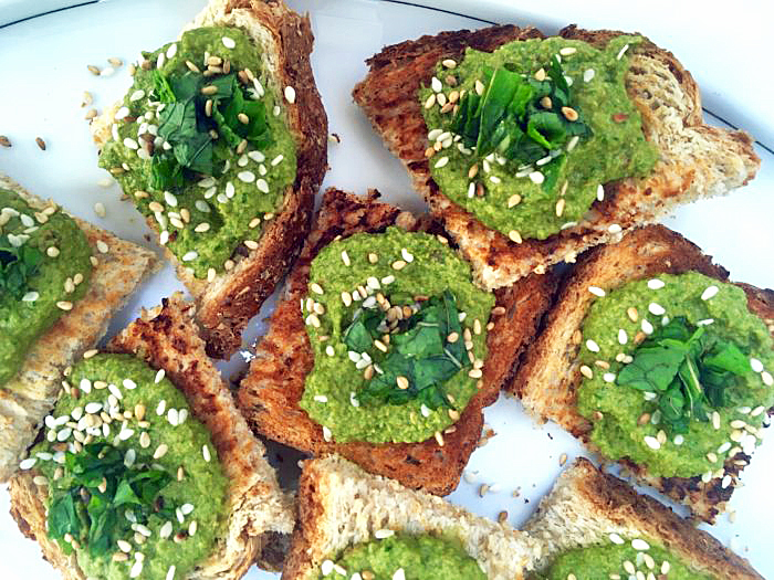 Vegan Spinach & Olive Crostini