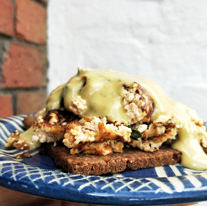 Eggless Scramble on Toast with Matcha Hollandaise