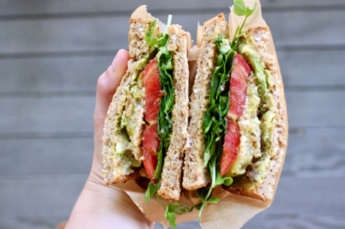 Vegan Fried Tomatillo And Veggie Sandwich