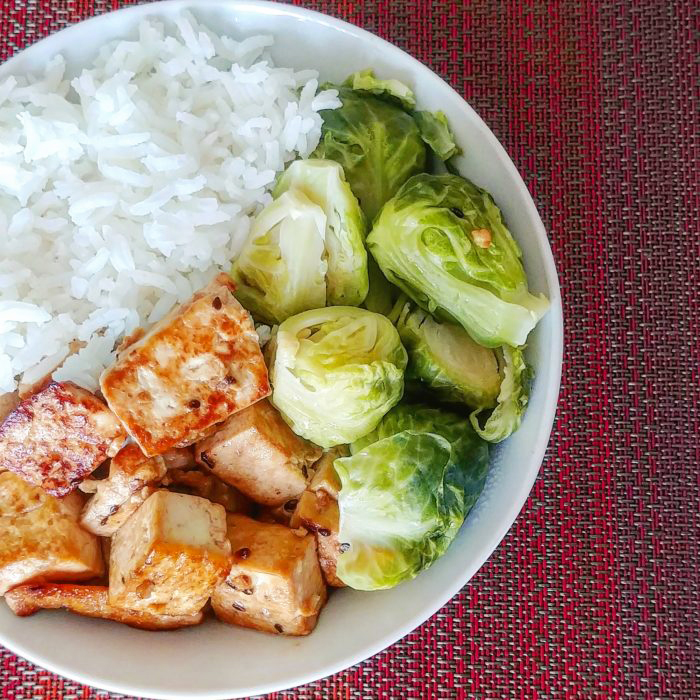 Teriyaki Tofu with Roasted Brussels Sprouts