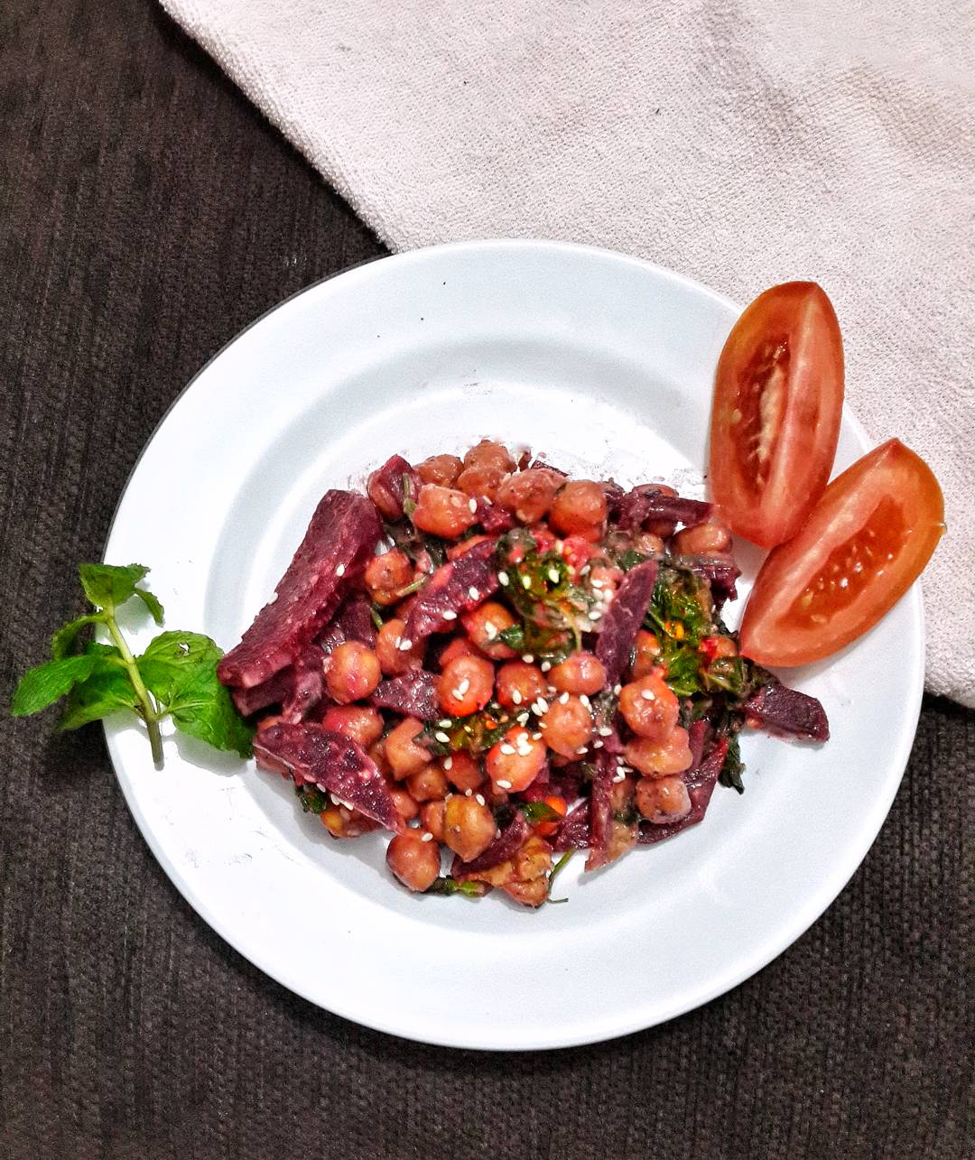 Beets and Chickpea Salad with Peanut-Sesame Dressing