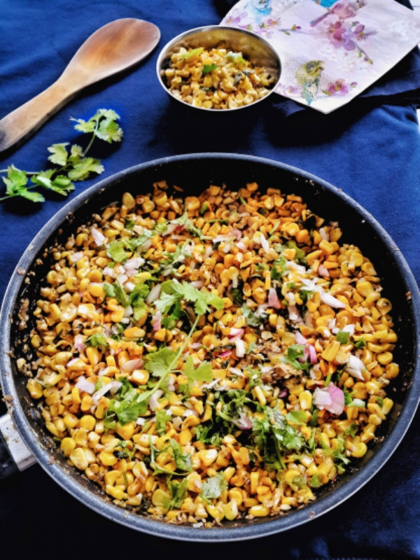 Spicy Masala Corn Chaat with Onion and Cilantro