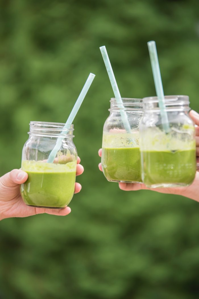 Green juice in a glass jar
