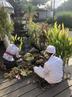 Hindu Blessing Ceremony of offerings for the gods in Canggu Bali