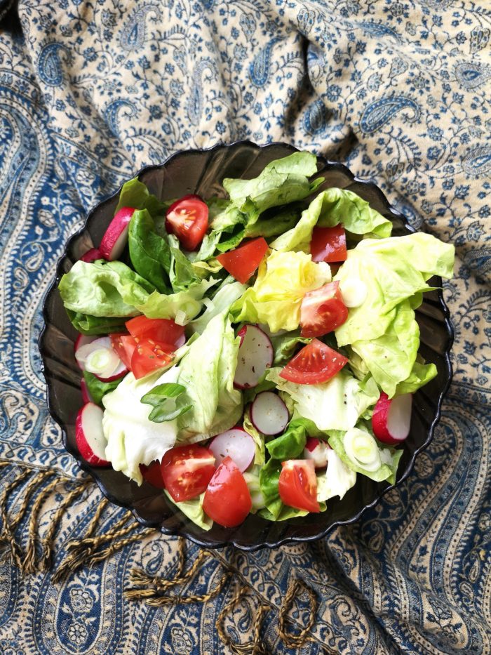 Vegan Spring Salad With Avocado Horseradish Dressing