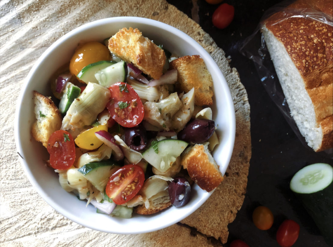 Delicious Vegan Greek Panzanella Salad
