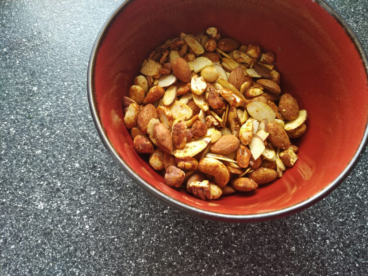 Bowl of barbecue mixed nuts