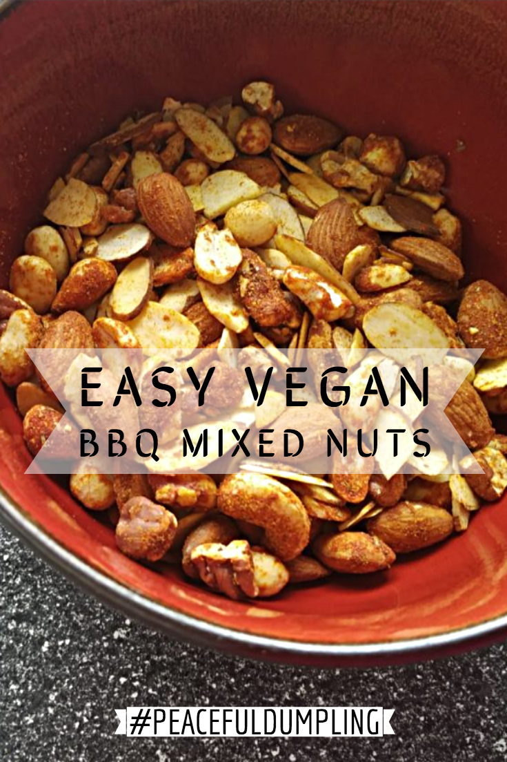 vegan BBQ mixed nuts in a bowl