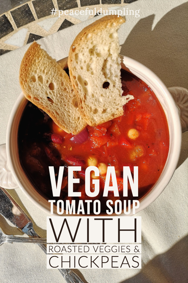 Vegan Tomato Soup with Roasted Vegetables and Chickpeas