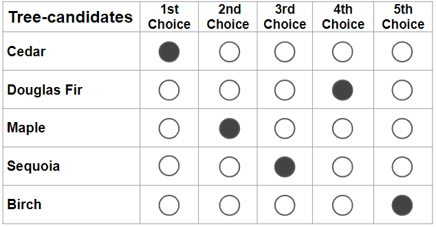 Ranked choice voting tree candidates