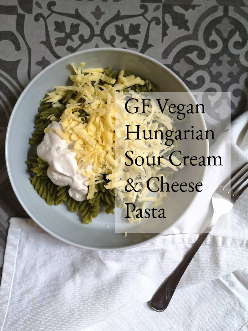Hungarian mac n cheese with overlayed caption