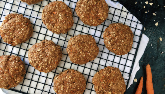 carrot cake oatmeal cookies on a wire cooling rack