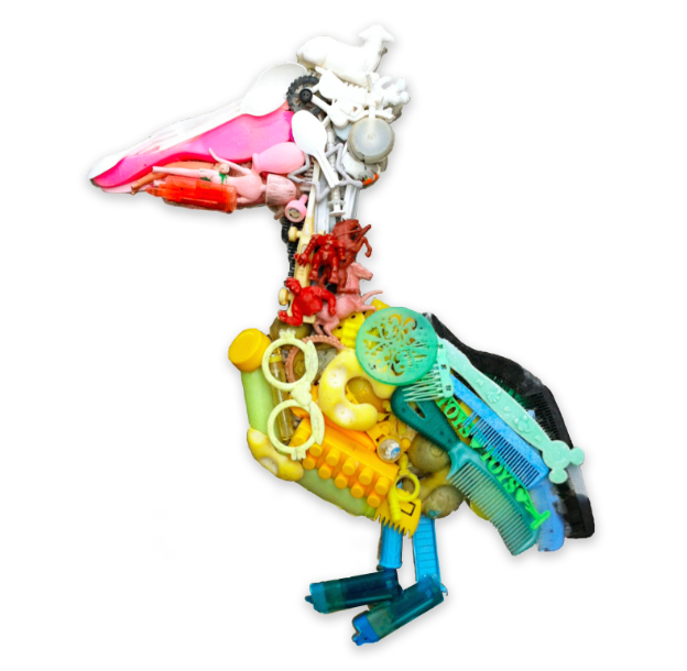 recycled art, pelican by Janet otter