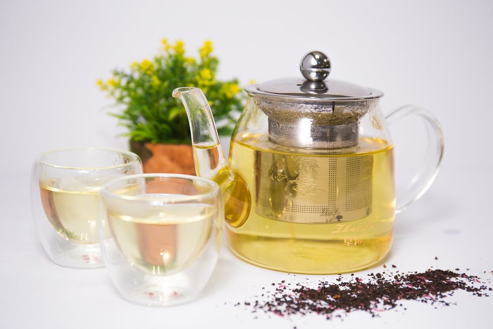 peppermint tea with two cups and a pot