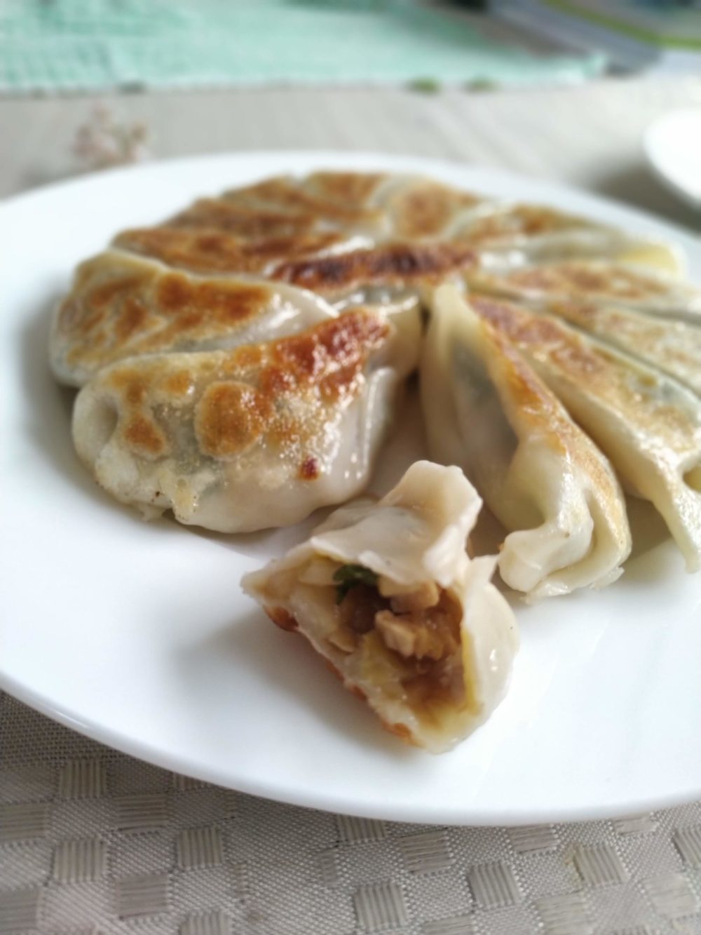 vegan chinese dumplings on a white plate