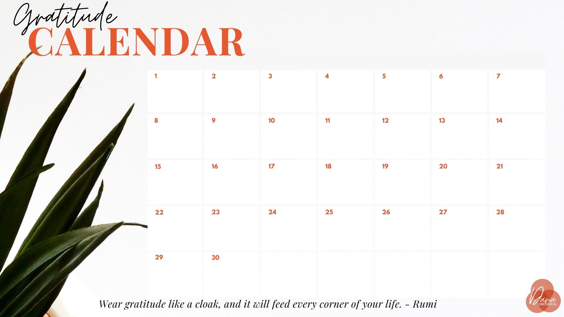 Gratitude Calendar Template