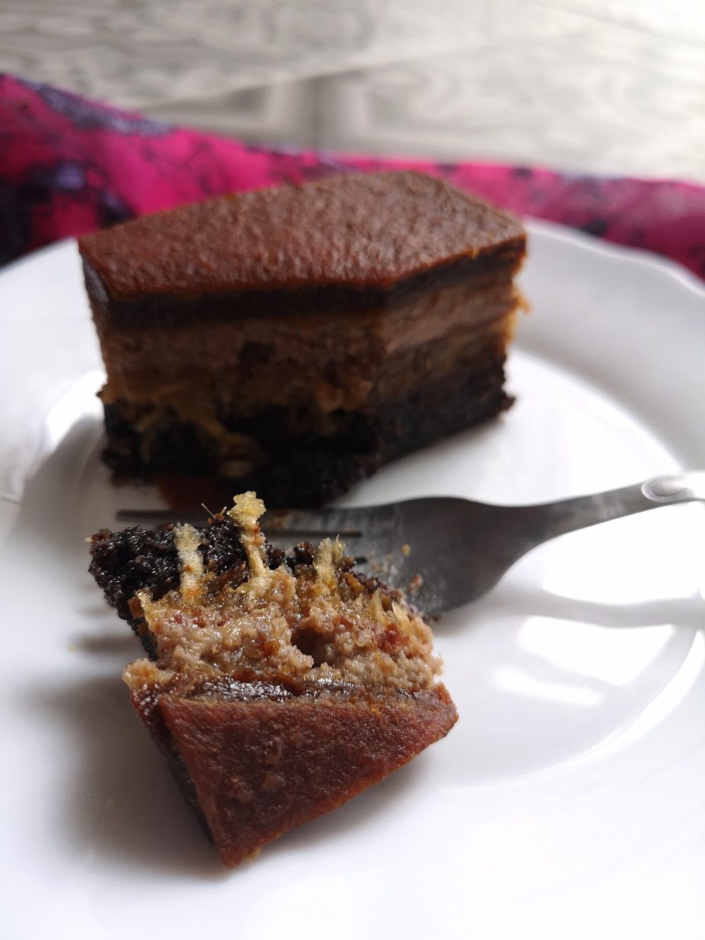 Jewish apple cake on a white plate