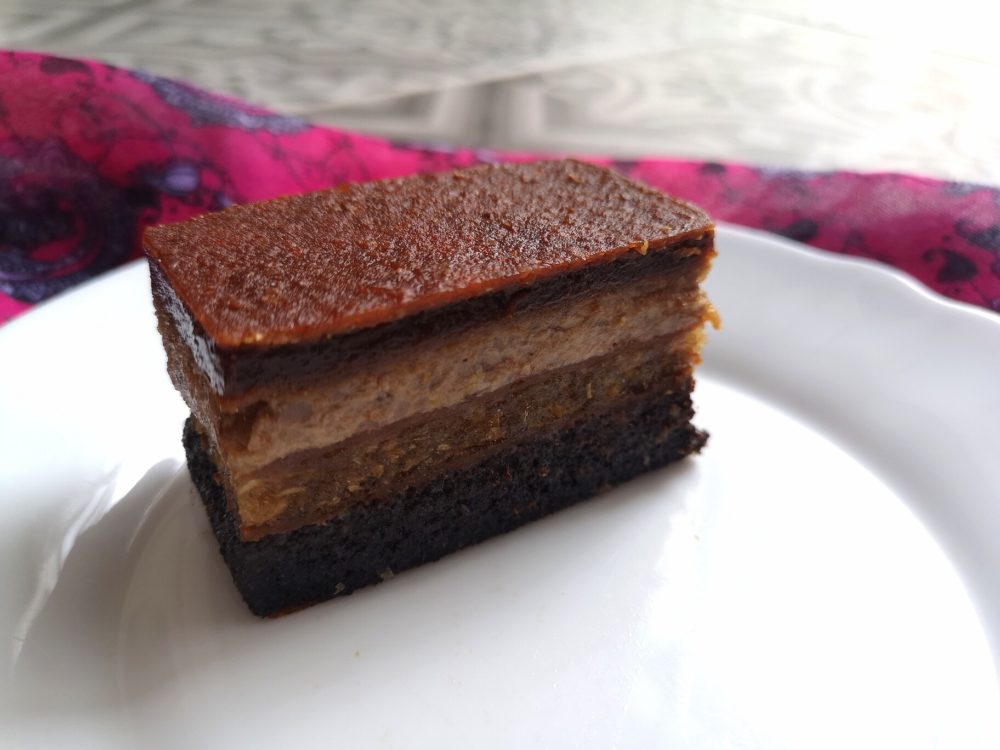 Jewish apple cake on a white plate