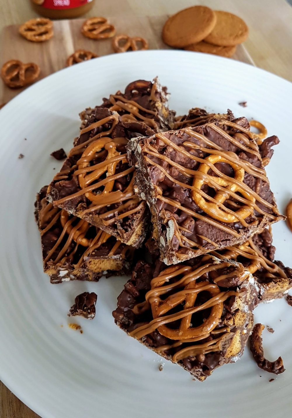 vegan rocky road bars on a white plate